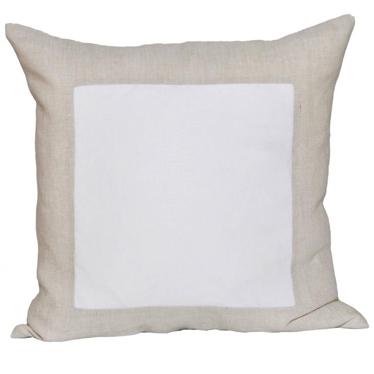 Large Patchwork Cushion in Vintage Irish Linen White Oatmeal Geometric
