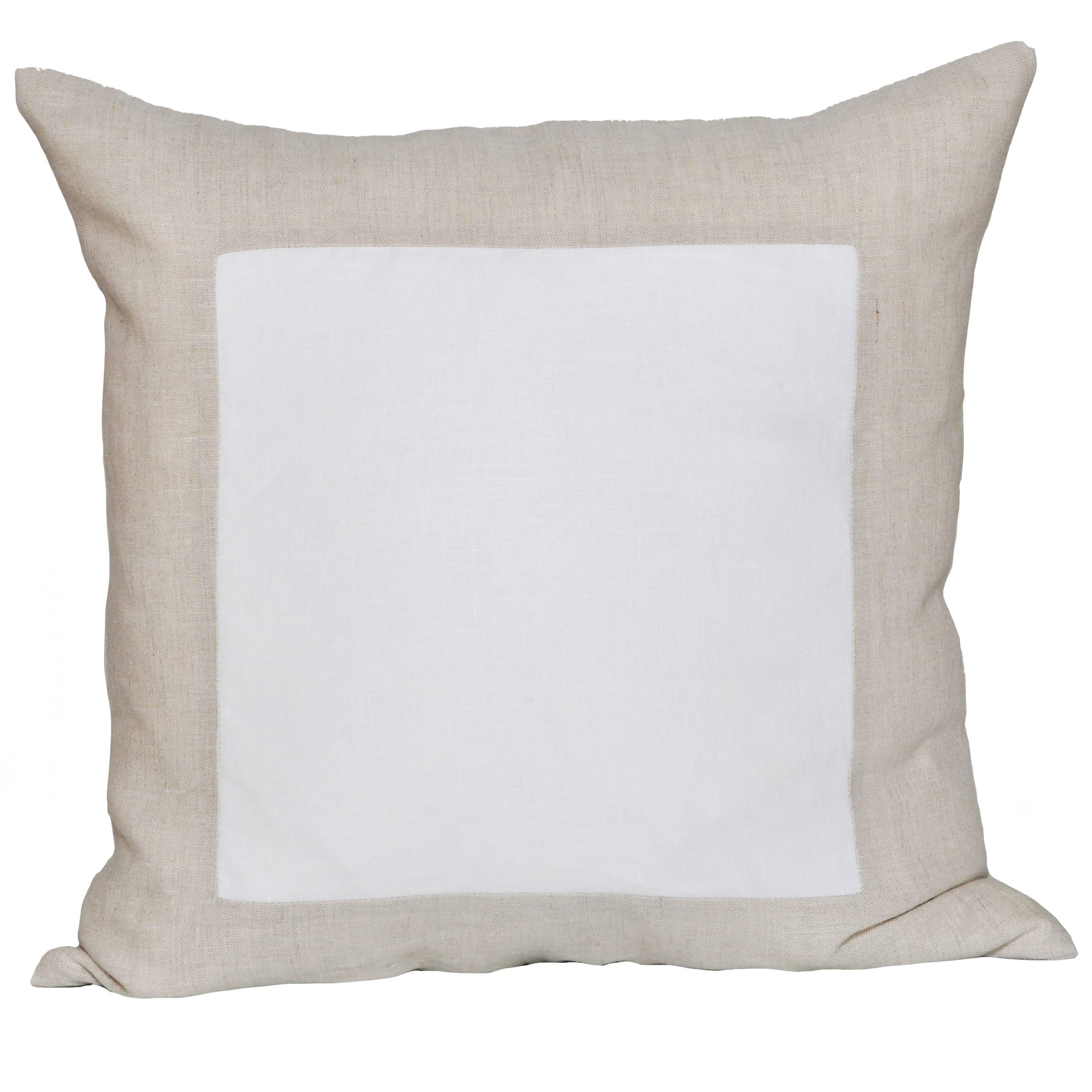 Large Patchwork Cushion in Vintage Irish Linen White Oatmeal Geometric Pillow For Sale