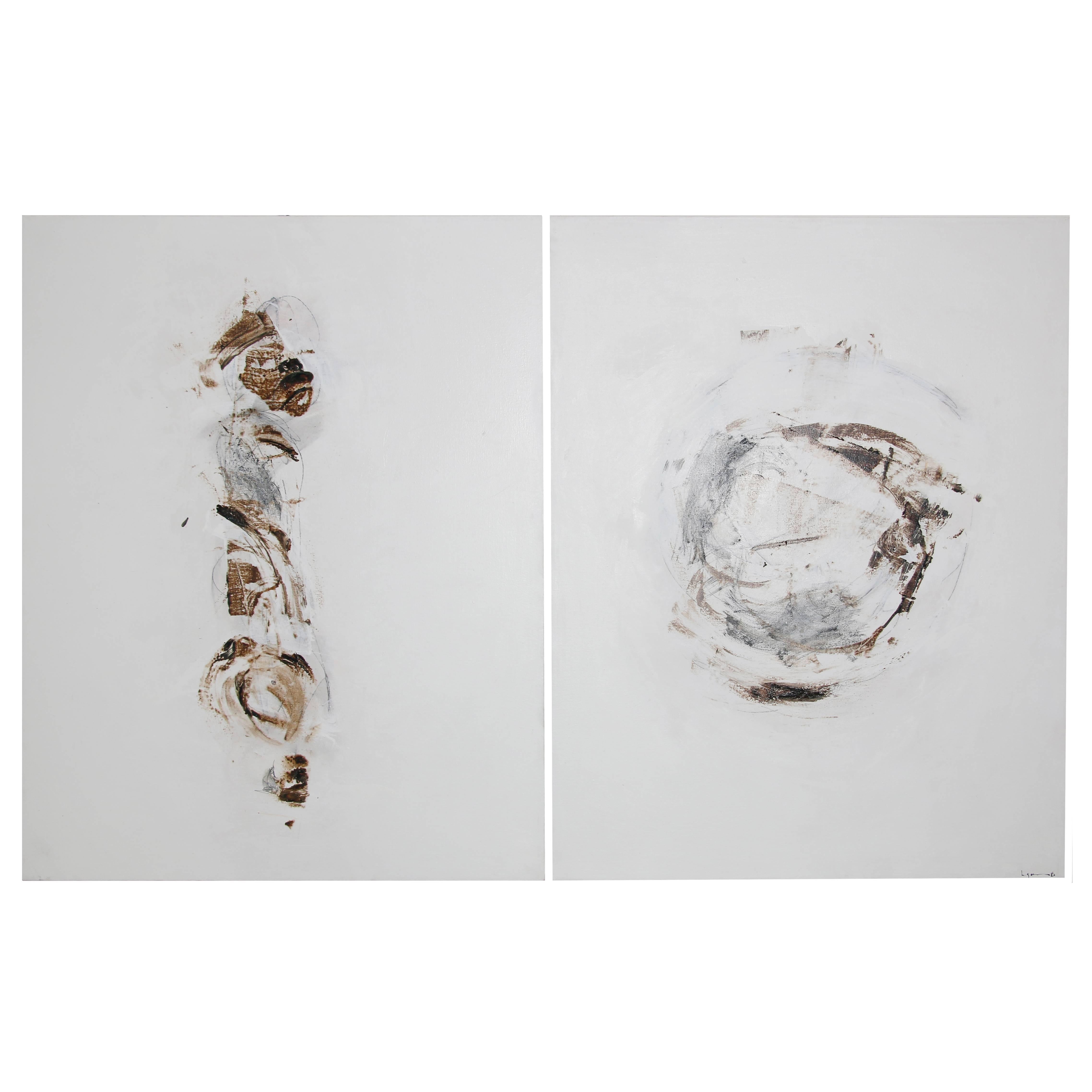 21st Century Abstract White Diptych Painting by Mexican Artist Leonardo Salinas For Sale