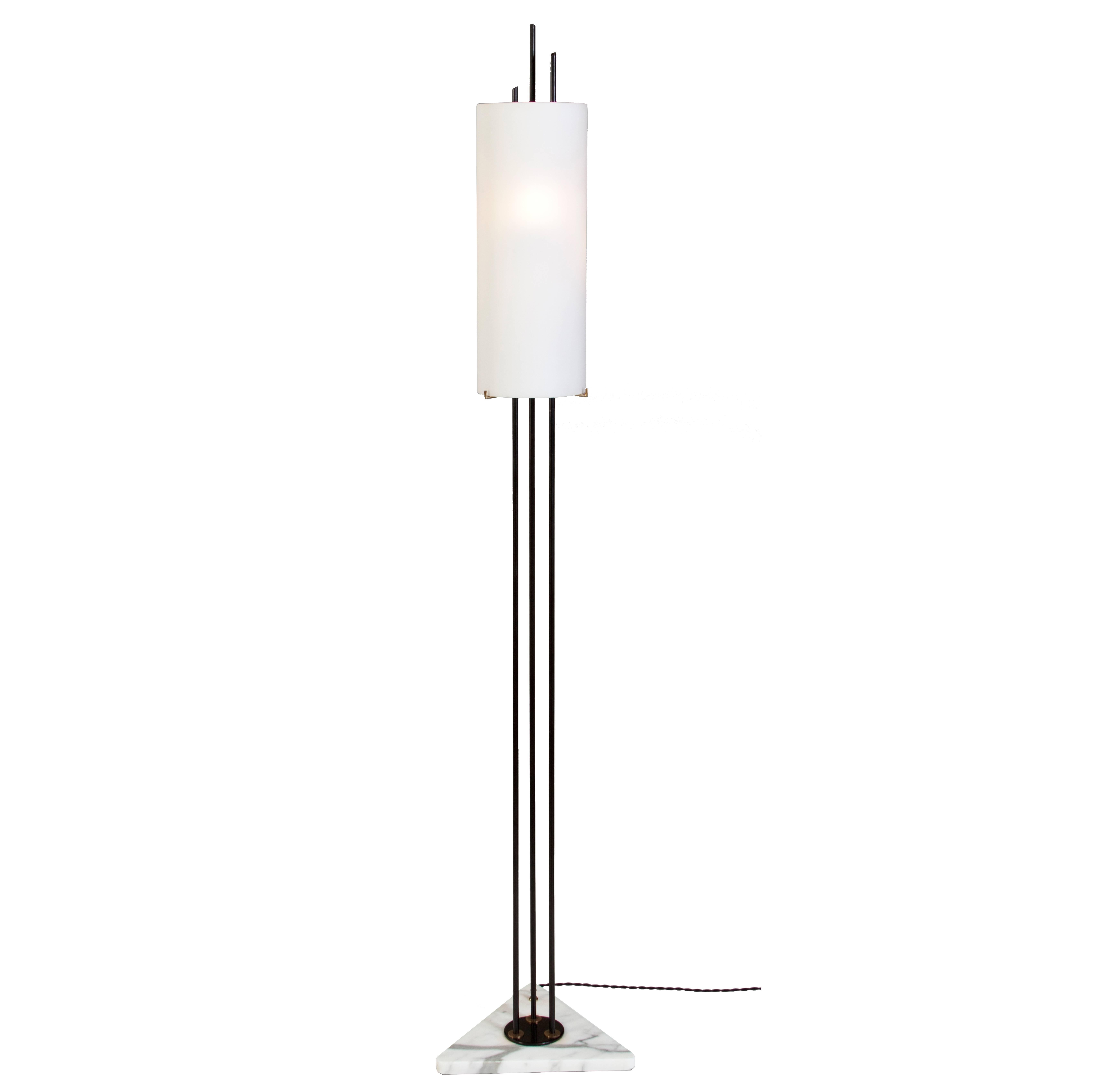 Stilnovo, Italian Frosted Glass, Marble and Metal Floor Lamp