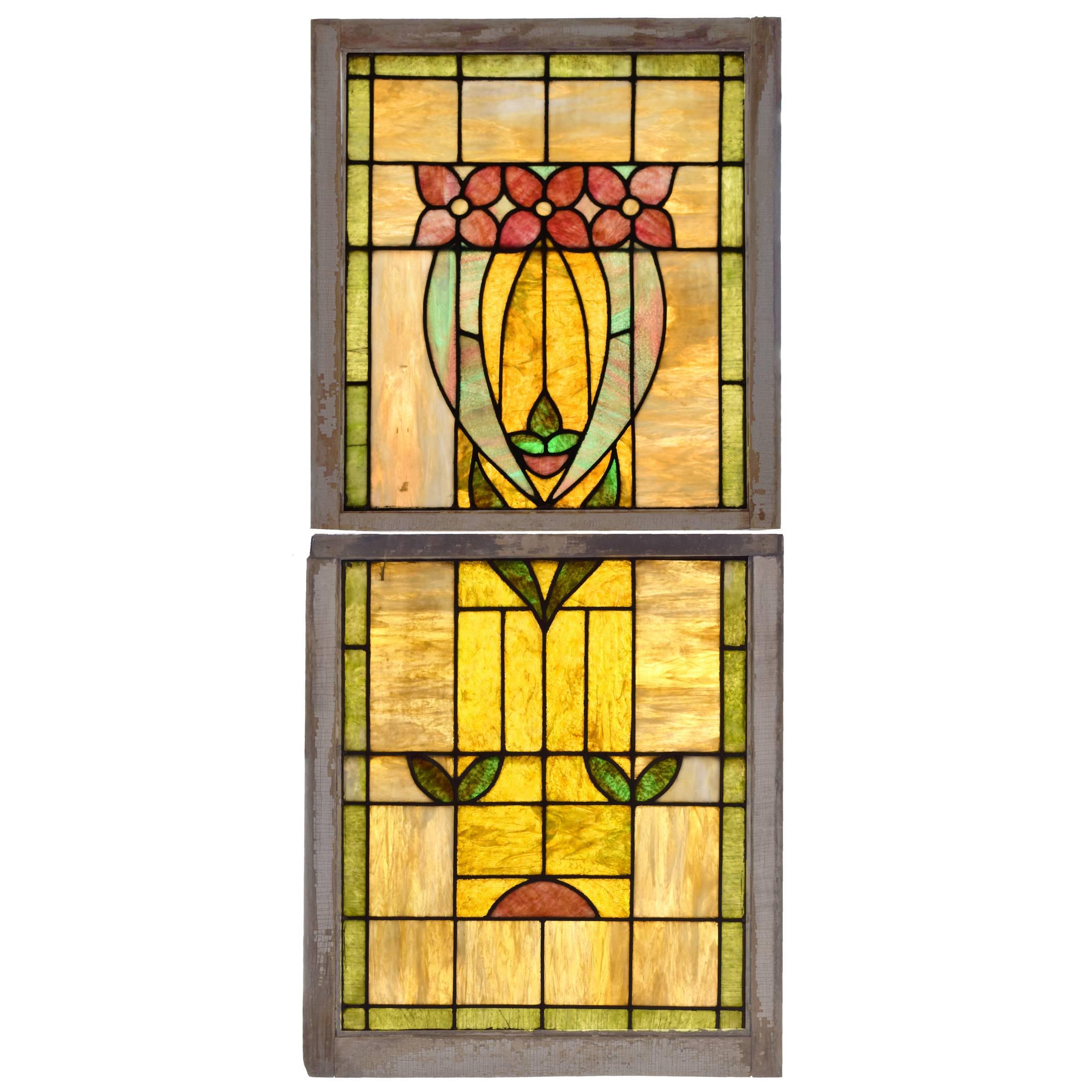 American Two-Panel Stained Glass Window