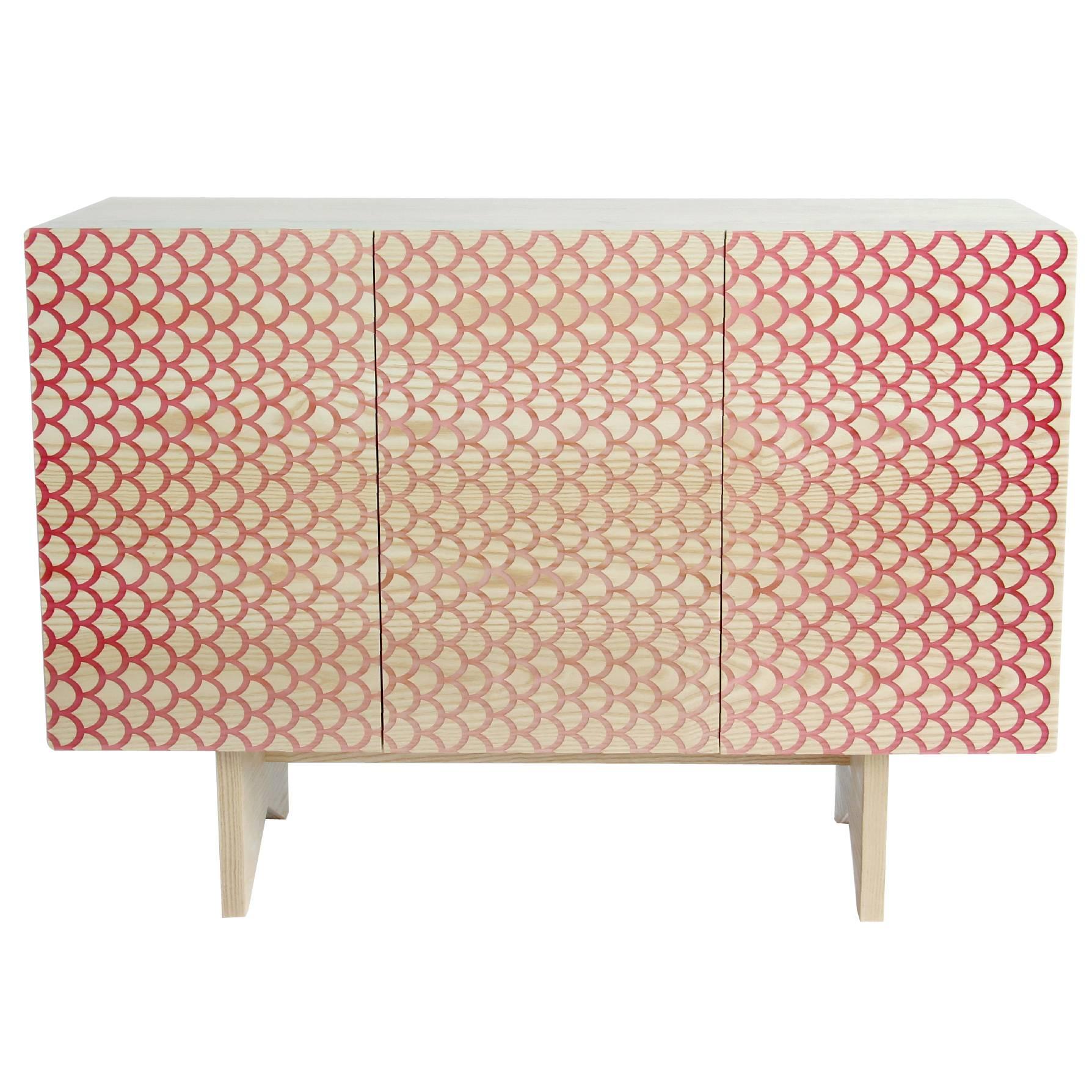 Custom Koi Credenza in Ash, Inlaid with Translucent Red Resin For Sale