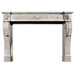 Antique Unusual 19th Century, French XVI Style Carrara Marble Fireplace