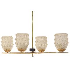 French Mid-Century Modern Design Maison Arlus Glass and Brass Chandelier Lamp 2