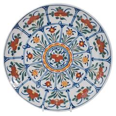 Pair Antique Delft Plates Polychrome Decorated