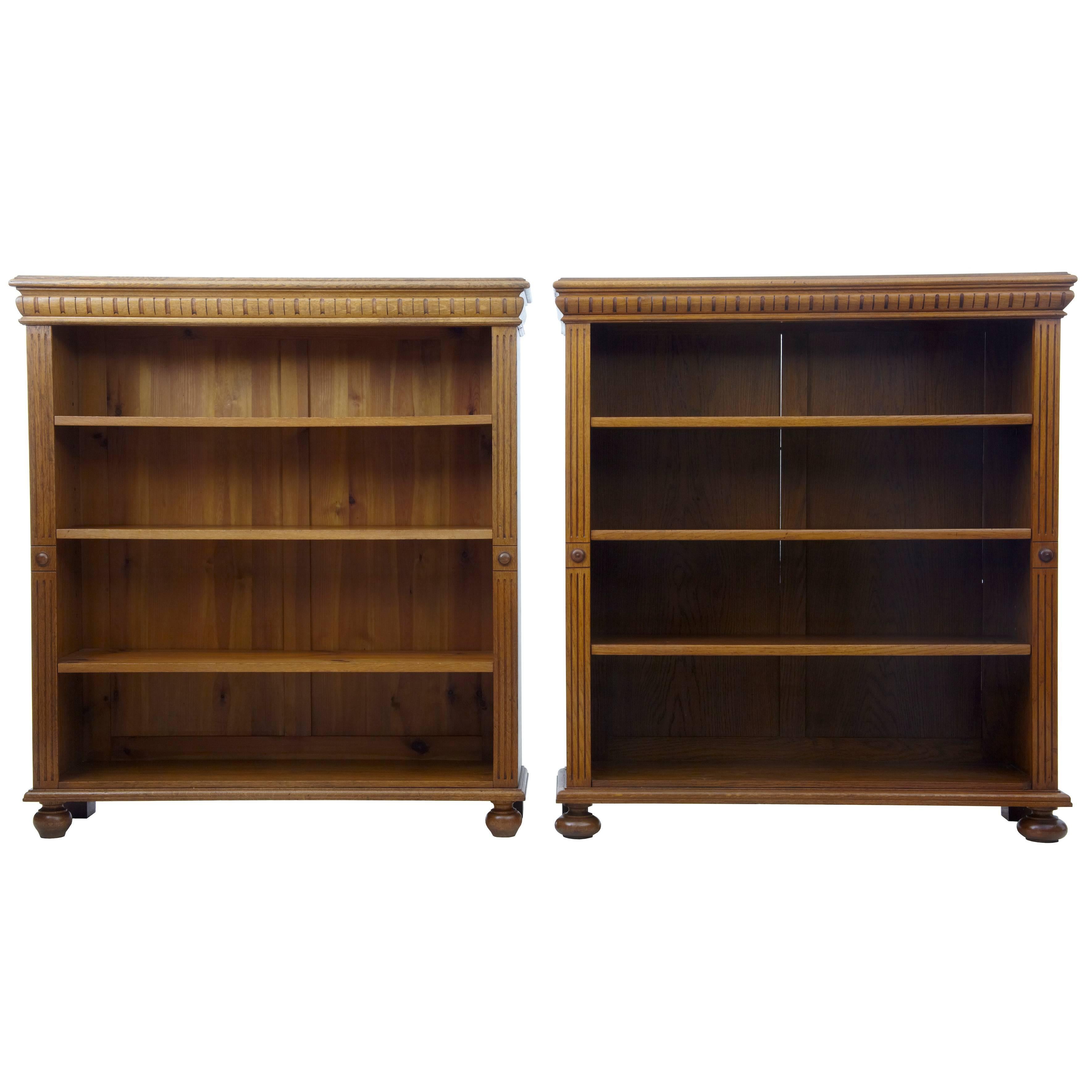 Pair of Early 20th Century Oak Open Bookcases