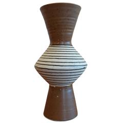 Vintage Modernist 1960s Striped Ceramic Studio Ikebana Vase
