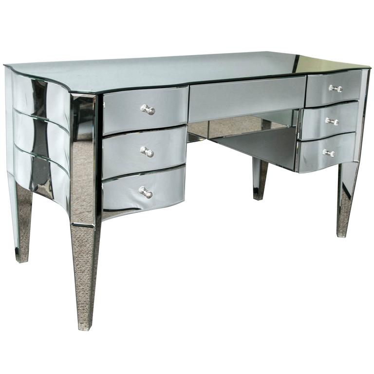 Art Deco Inspired Beveled Mirrored Vanity Desk Hollywood Regency Art Deco Inspired Beveled Mirrored Vanity Desk Hollywood Regency Style For