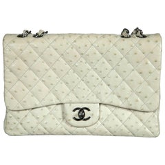 Borsa Chanel, tascabile, borsellino Jumbo in struzzo beige Classic-Pristine