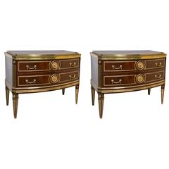 Pair of Russian Neoclassical Demilune Commodes or Bedside Stands