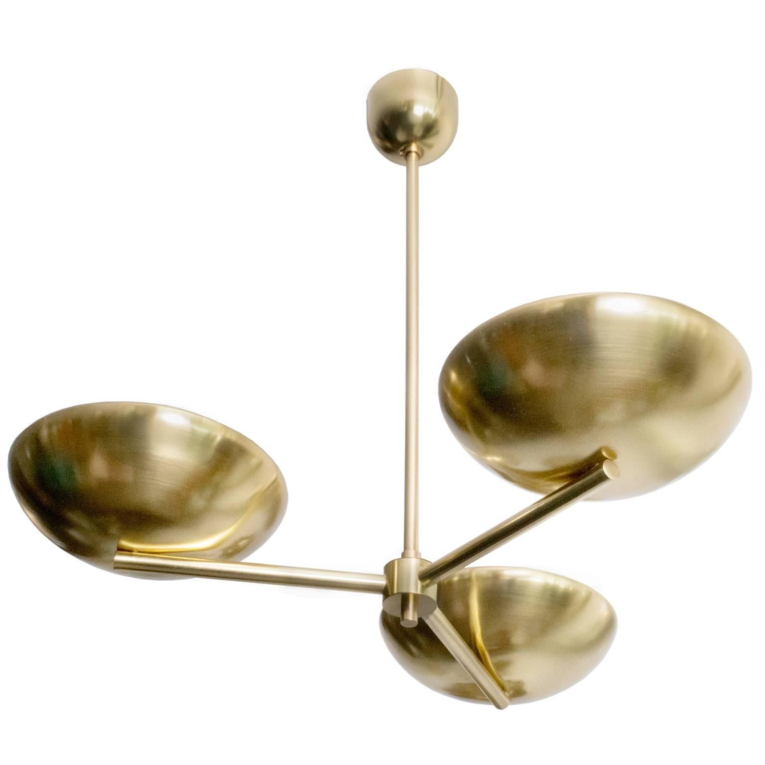 Scandinavian Modern Three-Arm Polished Brass Pendant