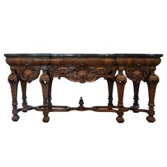 Large Carved Console or Sideboard with Marble Top