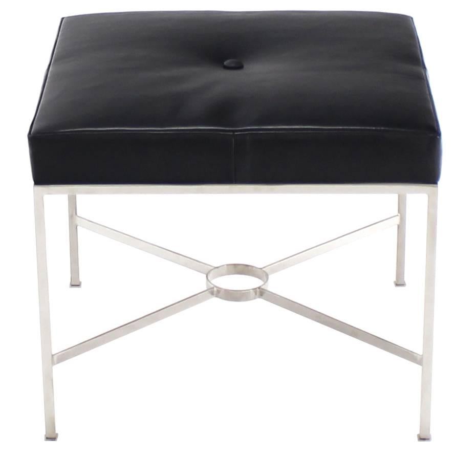 X-Base Chrome and Leather Upholstery Square Bench For Sale