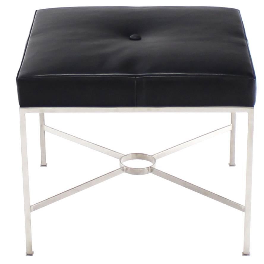 X-Base Chrome and Leather Upholstery Square Bench