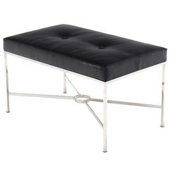 Black Leather Upholstered Rectangular X-Base Bench 1