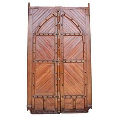 Massive Solid Teak Doors from Southern India with Brass Details