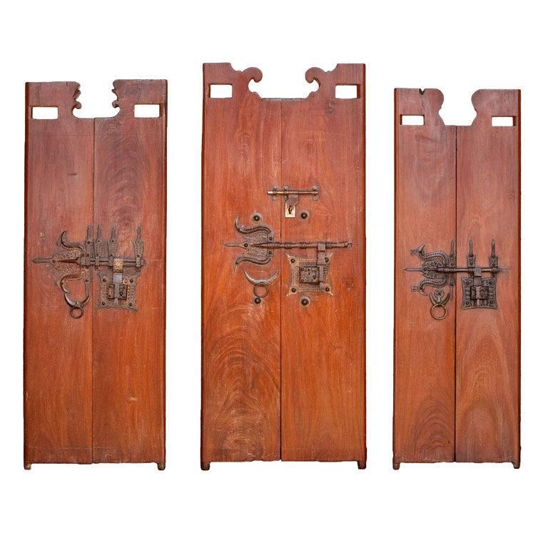 South Indian Solid Wood Doors with Brass Hardware For Sale