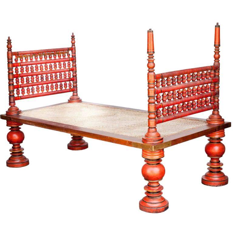 South Indian Painted Daybed with Removable Sides For Sale
