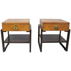 Pair of Burl and Mahogany Nightstands or Side Tables Renzo Rutili