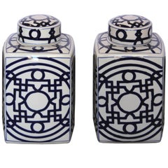 Contemporary Blue and White Ginger Jar