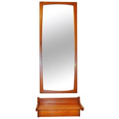 Teak Kjersgaard Mirror and Wegner Shelf with Drawer, Perfect for the Entry
