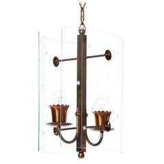 1940s Extraordinary Two-Light Glass and Brass Pendant by Fontana Arte 10