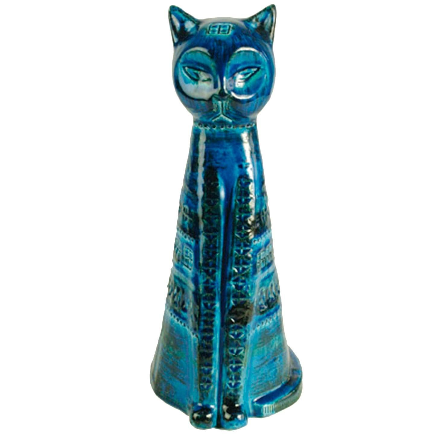 Italian 1960s "Rimini Blu" Ceramic Cat by Aldo Londi