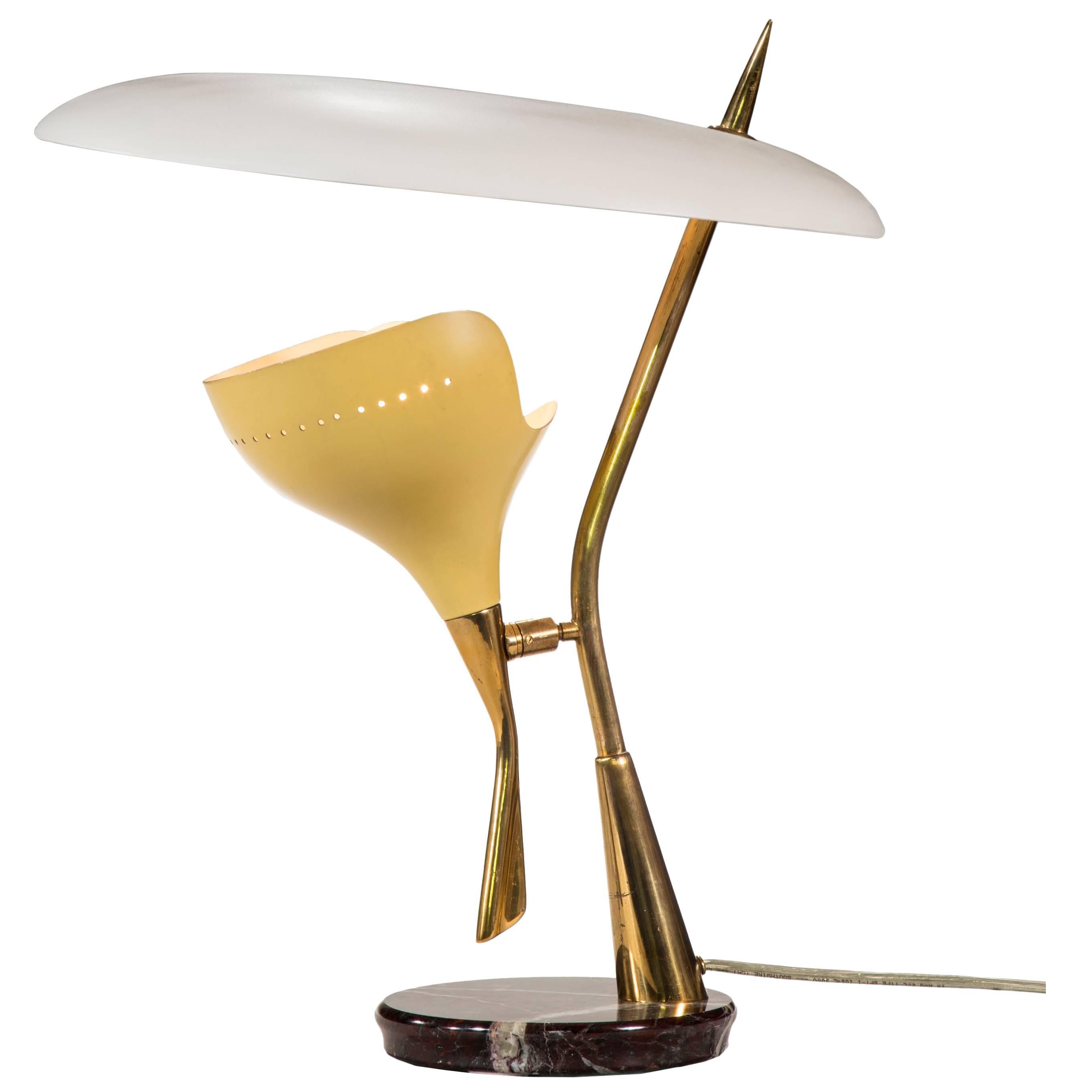 Lumen, Italian Painted Metal, Marble, and Brass Table Lamp For Sale