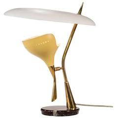 Retro Lumen, Italian Painted Metal, Marble, and Brass Table Lamp