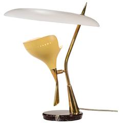 Arredoluce Attributed, Italian Painted Metal, Marble, and Brass Table Lamp 10