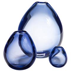 Per Lutken, 3 Sapphire Blue Tear Drop Vases Including a Rare 15.5 Inch Vase
