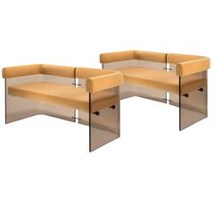 A Pair of Danish Upholstered Smoked Lucite Sofas 8