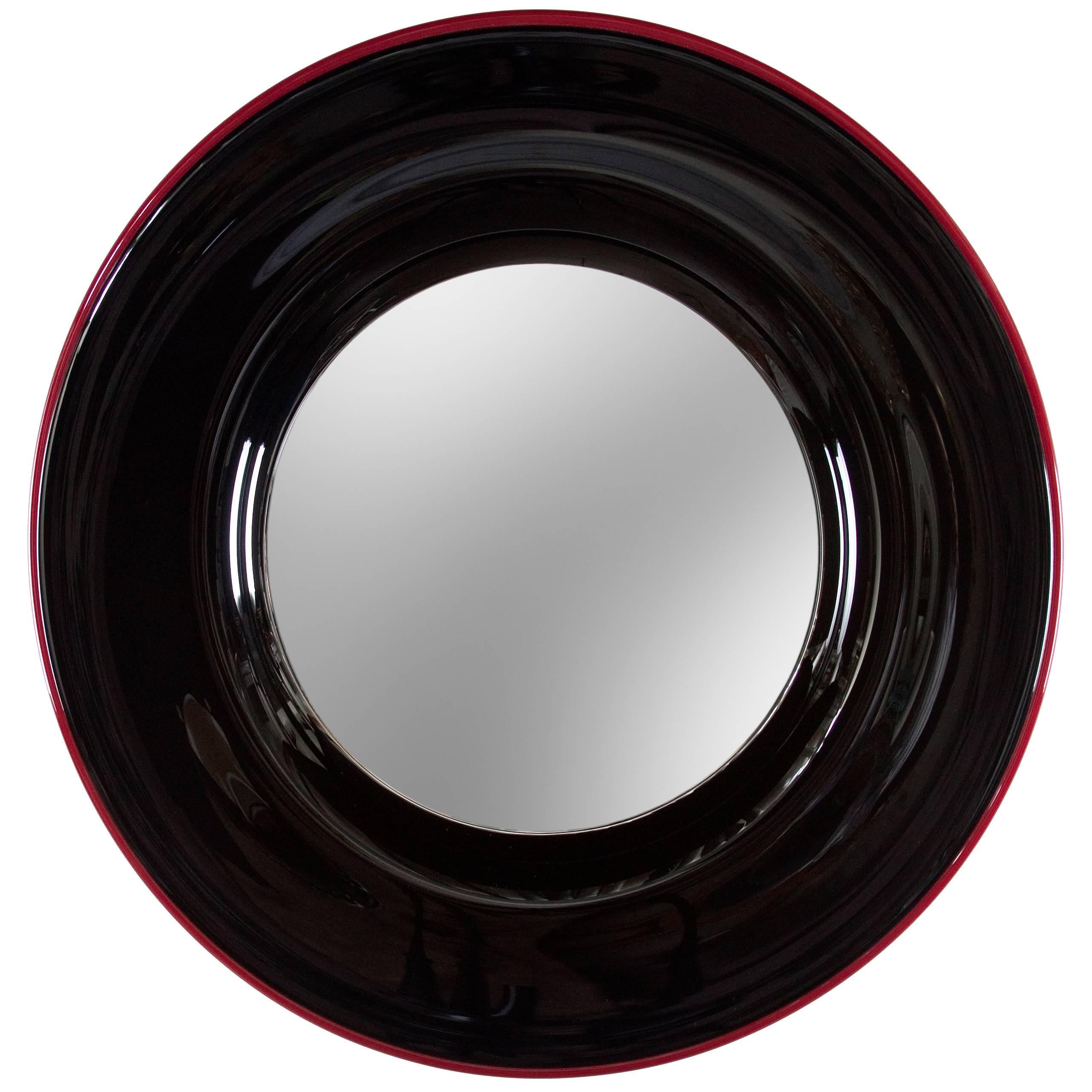 Vistosi, Rare Murano Red and Black-Violet Glass Circular Mirror