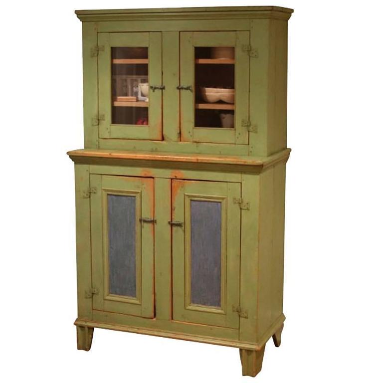 Antique Painted Step Back Cupboard at 1stDibs