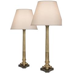 Pair of Continental Cast and Chased Gilt Brass Columns, Now Lamps