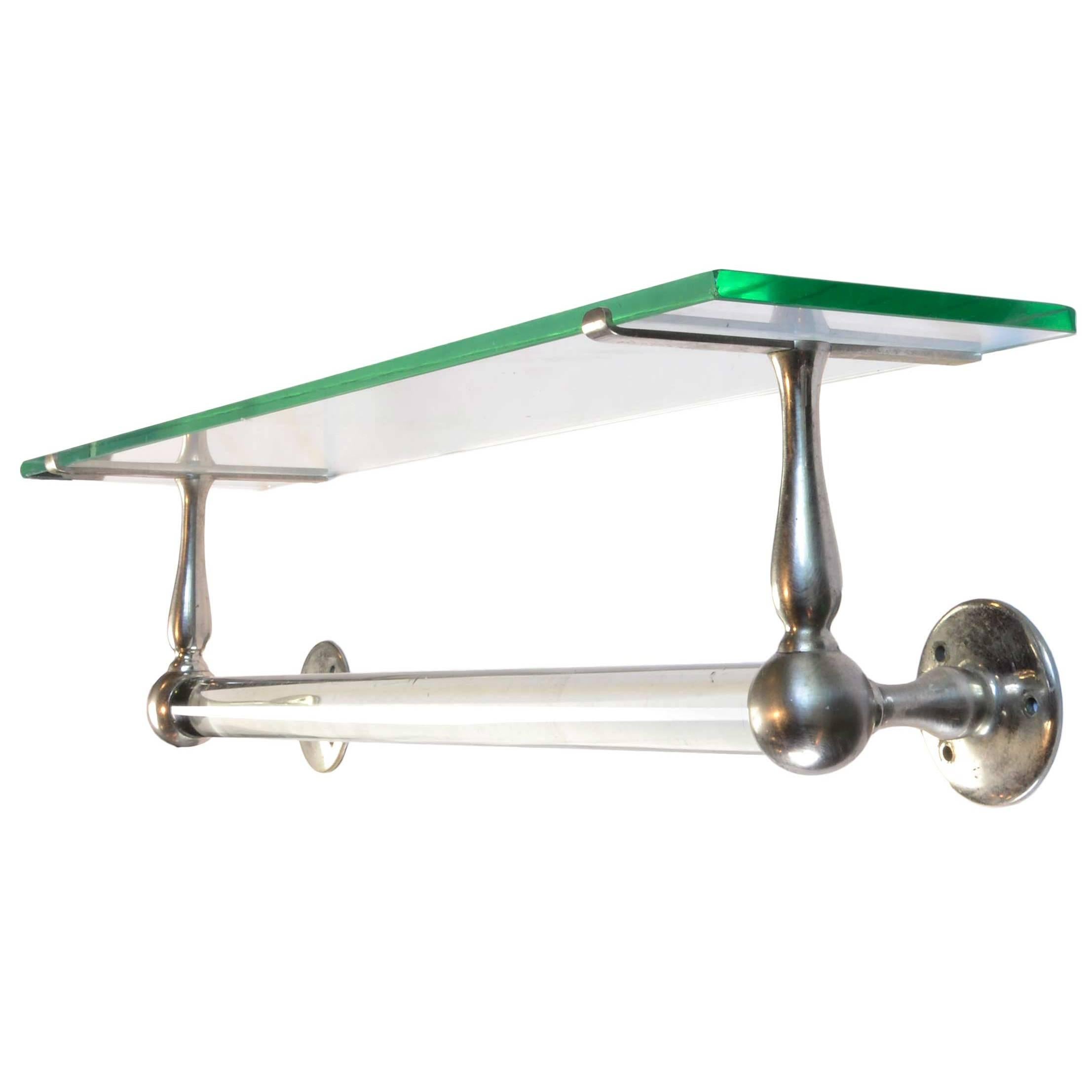 Early 20th Century Nickel-Plated Glass Shelf and Towel Bar
