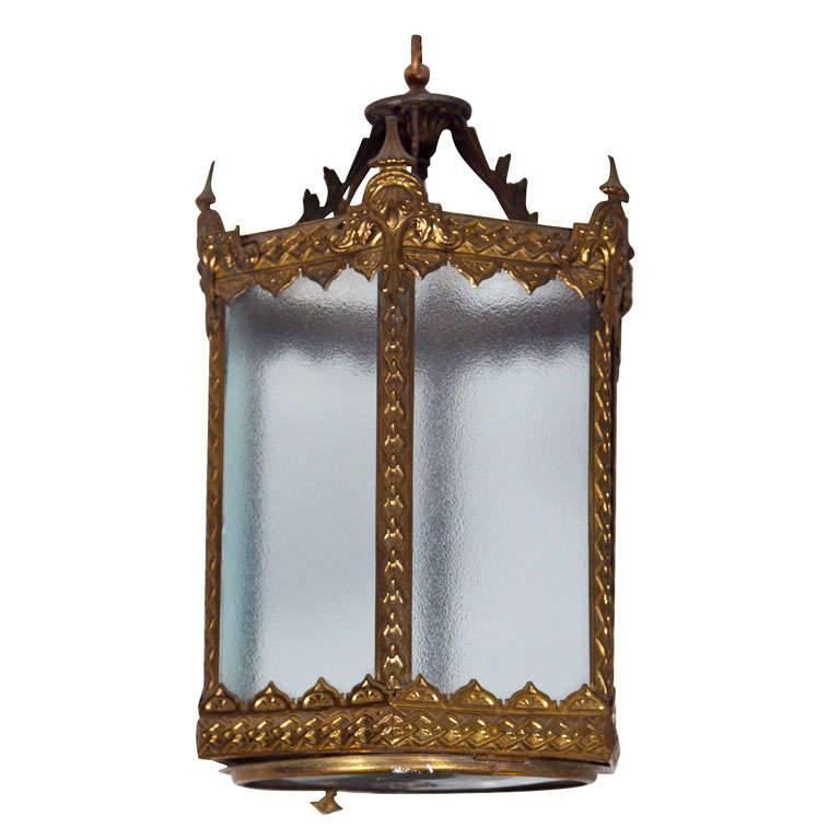 Elegant English Embossed Brass Hall Light For Sale