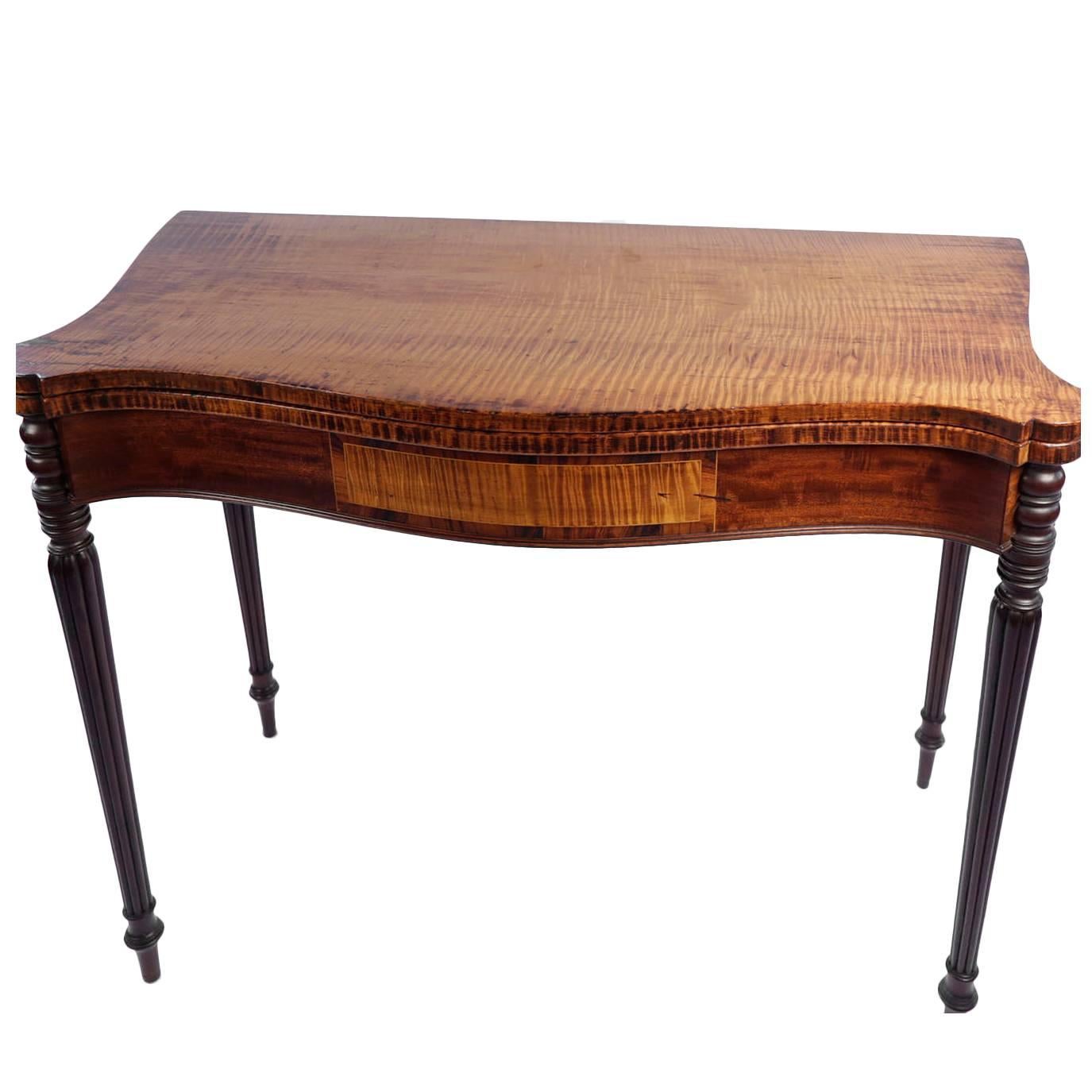 Finely Figured American Tiger Maple Turret Top Game Table For Sale
