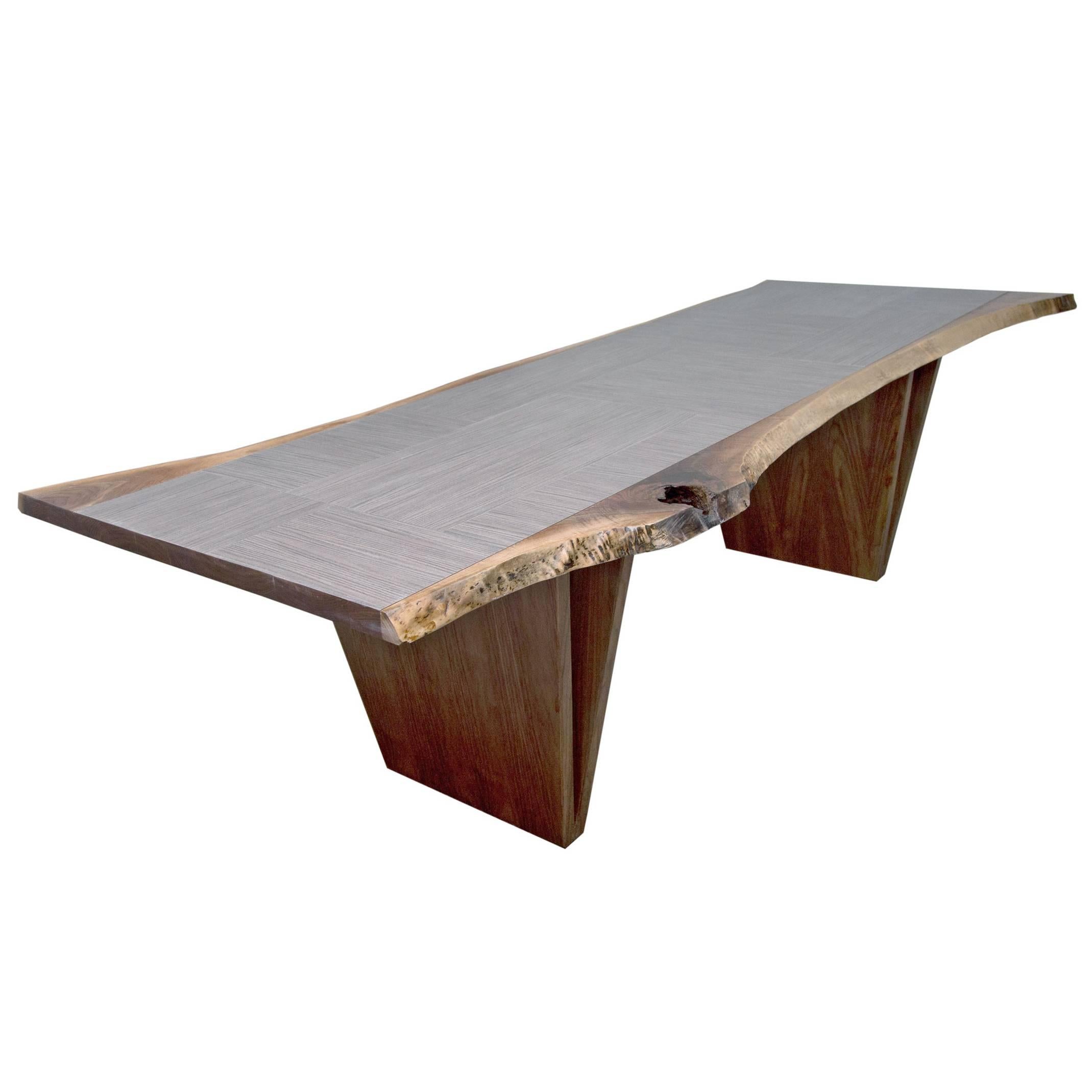 Sentient LiveEdge American Black Walnut Shapes Table with Grey Parquet