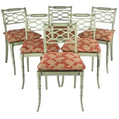 Set of Six Regency Style Caned and Fretwork Dining Chairs