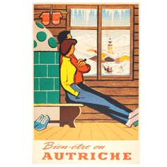 Original Vintage Austria Winter Sport Skiing Travel Poster Bien-etre en Autriche