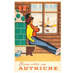 Original Vintage 1950s Winter Skiing Travel Advertising Poster for Austria
