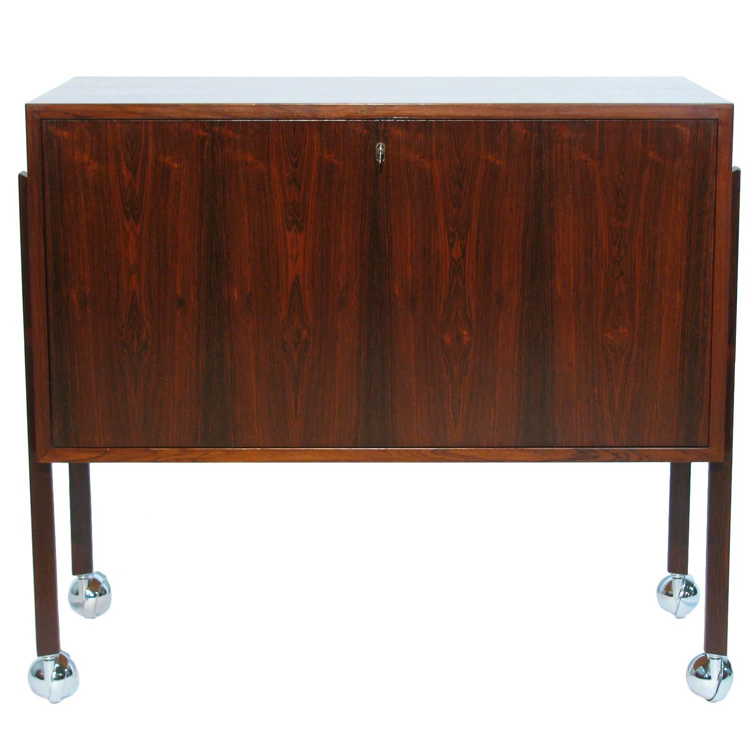 Danish Modernist Rosewood Lockable Bar Cabinet For Sale