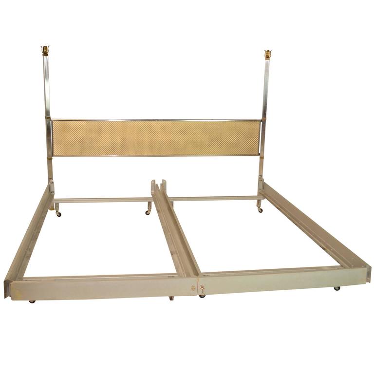 Hollywood Regency Stainless Steel and Brass King Bed For Sale at 1stdibs
