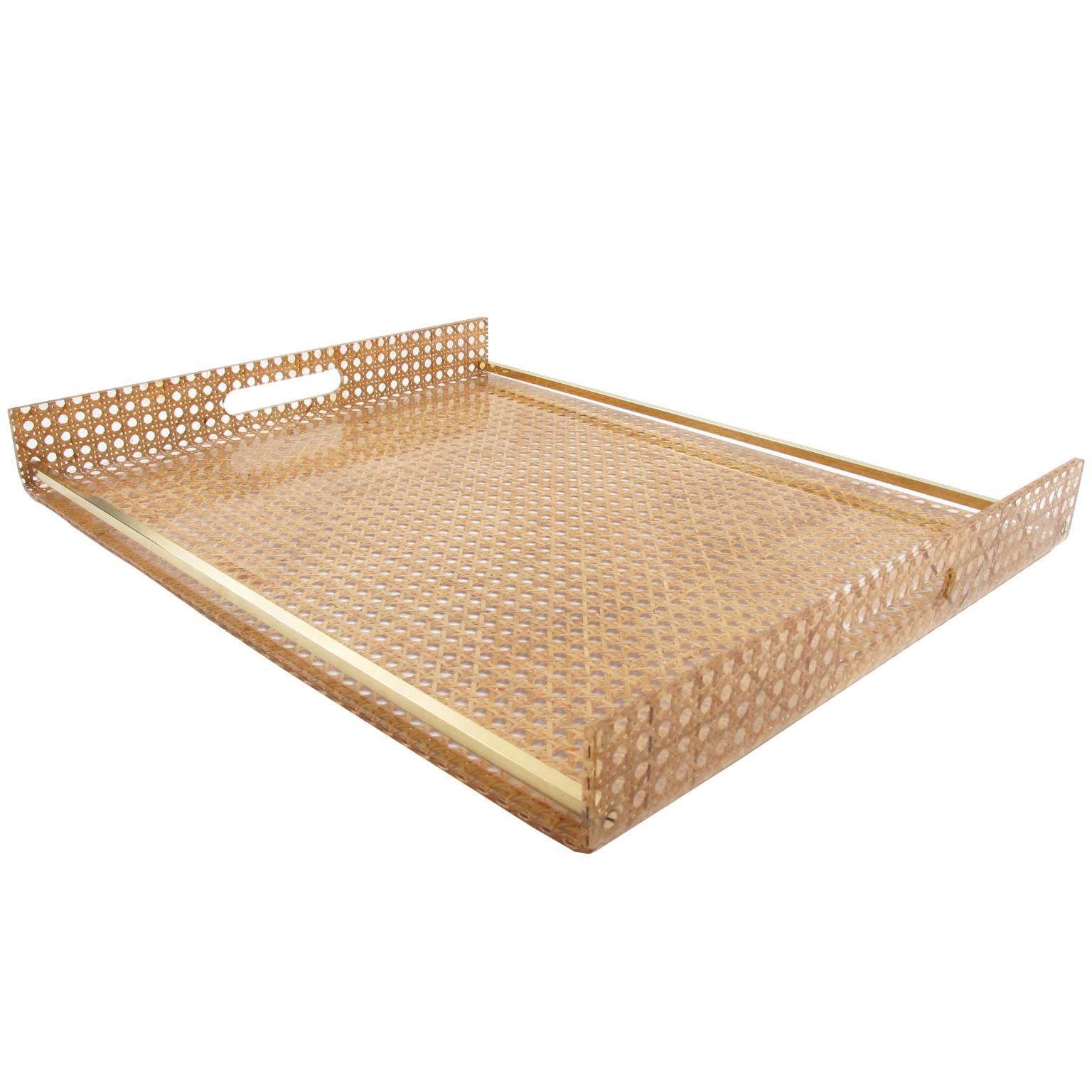 1970s Lucite and Rattan Serving Tray by Christian Dior Home Collection