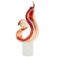 Italian "Flame" Sculpture in blown Murano Glass signed by Romano Donà 1990s