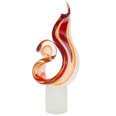 Captivante sculpture "flamme" en verre de Murano par Romano Donà 1990 Italie