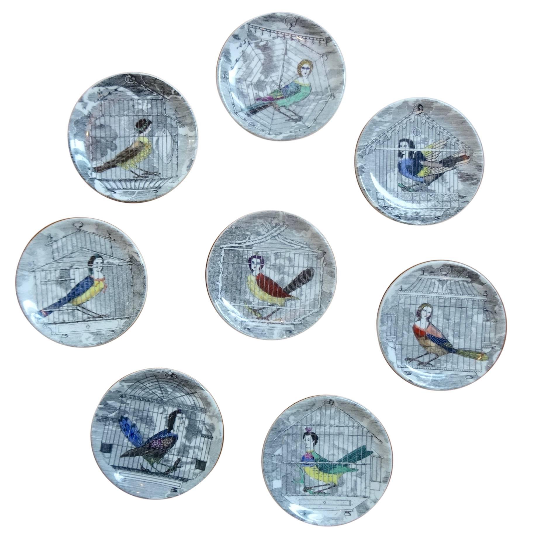Piero Fornasetti, Complete Set of Eight Le Arpie Coasters For Sale