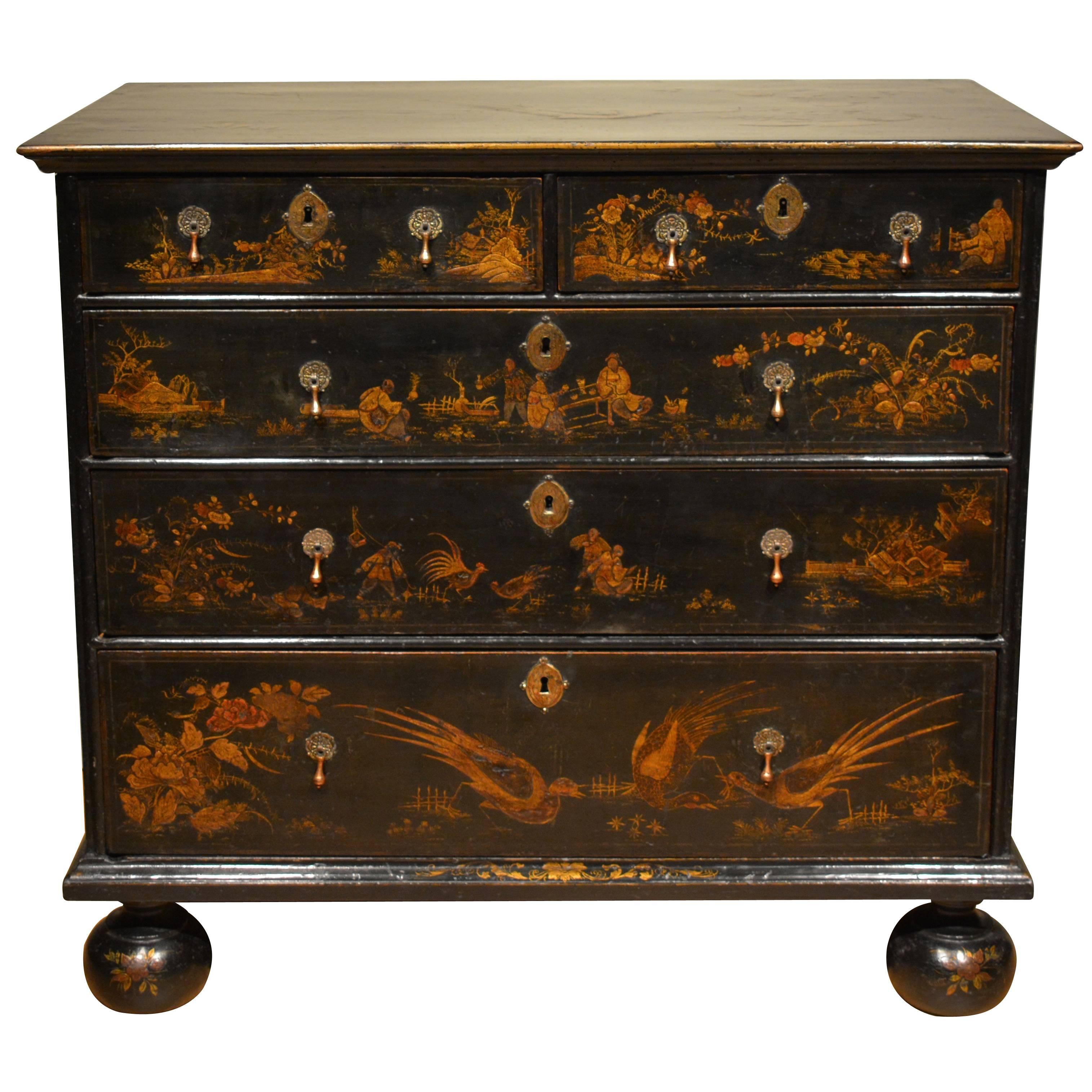 Early 18th Century Queen Anne Japanned Chest of Drawers For Sale