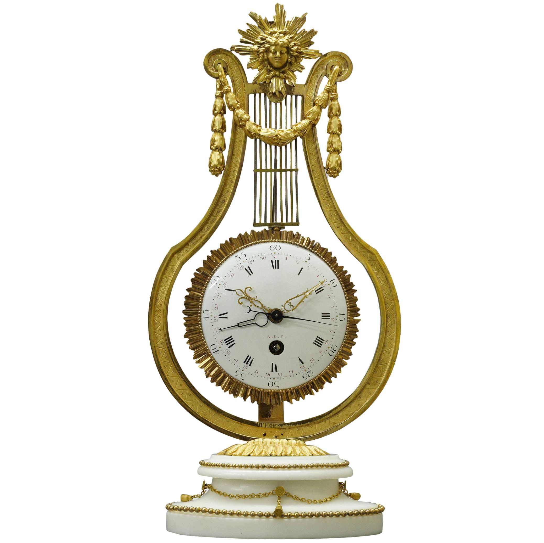 18th Century French Swinging Lyre Skeleton Clock For Sale